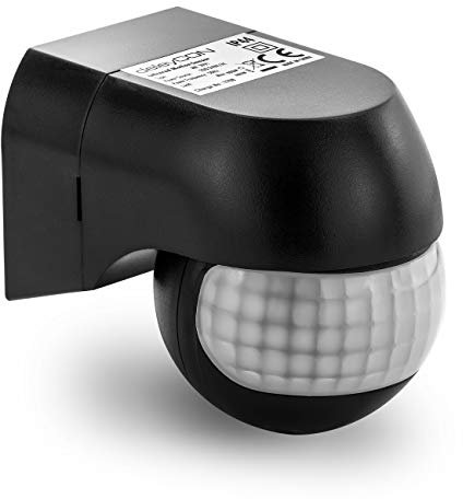 deleyCON 1x Infrarot Bewegungsmelder - für Innen und Außen - Reichweite bis 12m bei 180° - Dreh-/Neigbar - IP44 - Spritzwasserschutz - Schwarz