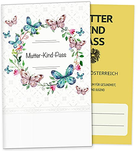 OLGS Mutter-Kind-Passhülle Österreich 3-teilig Blumenkranz Schwangerschaft Geschenkidee Schutzhülle für den MuKipass (MuKi-Pass Österreich ohne Personalisierung, Schmetterling)