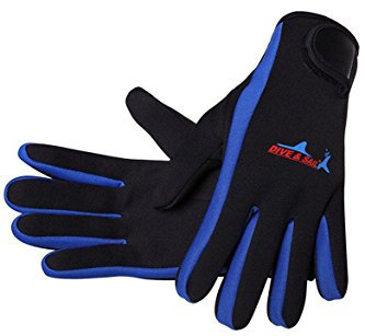 Cokar Neopren Handschuhe 1.5MM Neoprenhandschuhe Tauchen Schnorcheln Elastische Warm Verstellbarer - M,Blau