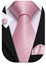 Barry.Wang Light Pink Ties for Men Solid Color Silk Pocket Squares Cufflink Set Wedding Business Party
