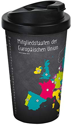 Gedalabels Coffee to go Becher Europa 400ml, Schule, Uni, Thermosbecher, Mehrwegbecher, PP, Schwarz