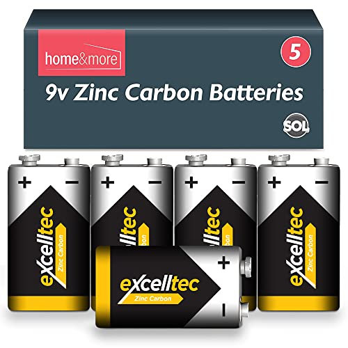 Excelltec 5pk 9V Zinc Carbon Batteries, Heavy Duty PP3 9V Battery, Long-Lasting Power, Reliable Performance, Ideal for Smoke Alarms, Toys, Remote Controls, Clocks, Small Electronics, and Everyday Use