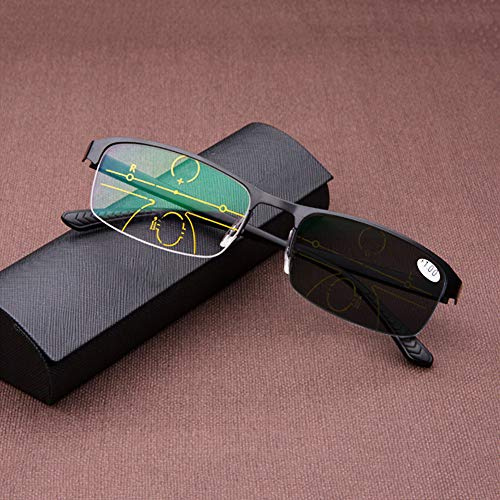 Herren-Lesebrille Classic mit ultraleichtem Halbrand-Metallrahmen, photochromen Brillen, multifokalen Dioptrien-Gleitsichtgläsern, Sonnenbrillen für den Innen- und Außenbereich, Comfort Readers