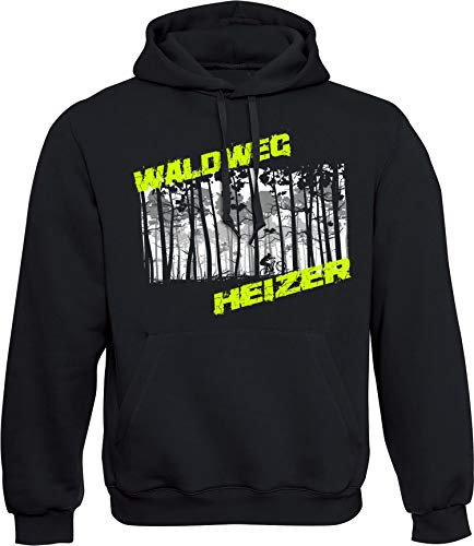 Hoodie: Waldweg Heizer - Fahrrad Kapuzenpullover für Herren & Damen - Geschenk Radfahrer Radsport - Sweatshirt Mountain, Schwarz, L