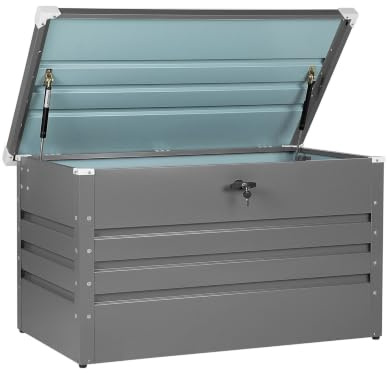Beliani Metall-Gartentruhe 300 l grau Kissenbox Auflagenbox für die Terrasse wasserdicht Aufbewahrungsbox Gartenbox Cebrosa