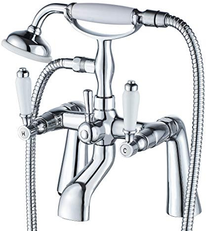Traditional Bathtub Mixer Tap,Luckyhome Victorian Bath Shower Mixer Tap with Hand Held Shower Head Solid Brass Chrome Finish Filler Bath Tap