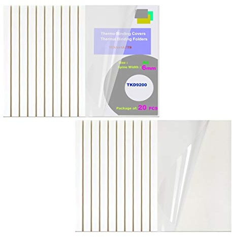 TUKA 100x 6mm Couverture de Reliure Thermique, A4 Chemises pour Machines de Relieuse Thermique, Largeur de Dos 6 mm - Capacité 60 Feuilles, Paquet de 100, Couleur Blanche TKD9200-A4-white-100x