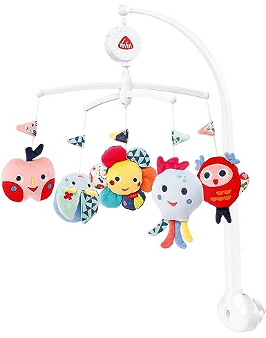 Fehn giostrina musicale COLOR Friends - mobile da appendere con melodia musicale ninna nanna Reverie e personaggi per calmare e intrattenere - Con fissaggio al letto per bambini da 0 a 5 mesi