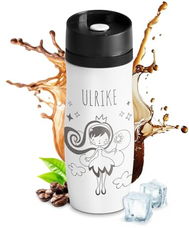 Maverton Thermobecher Kaffeebecher 420 ml - Isolierbecher personalisiert auslaufsicher - 100% dicht - Quick-Press-Verschluss - aus Edelstahl - Geschenk für Frauen - Weiß - Prinzessin