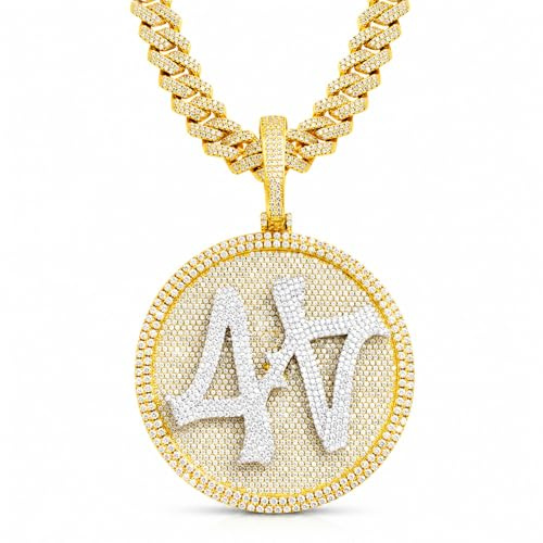 ICEDIAMOND 14K Hip-Hop Jumbo 44 Spinner Drehbare Medaillen-Anhänger mit Luxus Miami Cuban Link Kette, Vergoldete Iced Out Super Funkelnde CZ Diamant Halskette für Männer