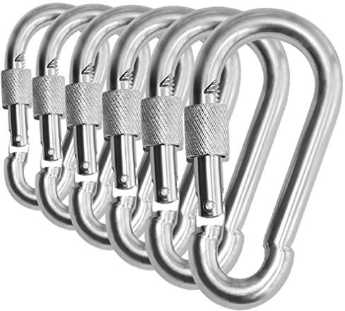 Branded Boards Heavy Duty Stainless Steel Thumb Screw Closure Carabiner Spring Snap Clip Link Hooks. 200-400lb Load. 6 Packs and 12 Packs (5cm-6-Pack-Silver)