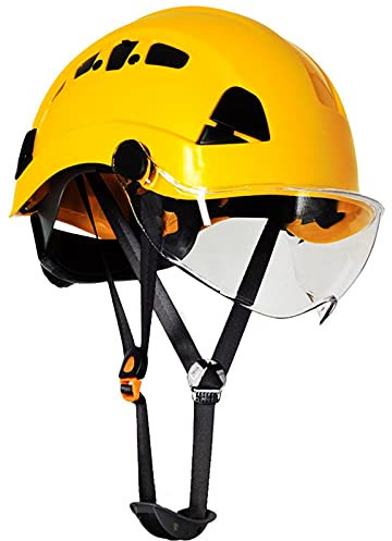 COCOCO Klettern Visier Safety Safety Helm Rettungshelm Schutzhelm Bauchkonstruktion-Gelbes klares Visier