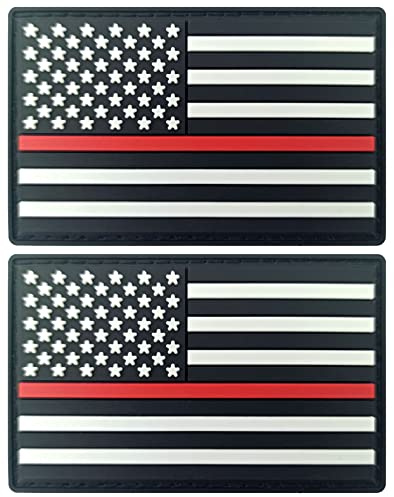 JBCD Thin Red Line Aufnäher mit amerikanischer Flagge, Feuerwehrmann, taktischer Aufnäher, PVC-Gummi, Klettverschluss, 2 Stück
