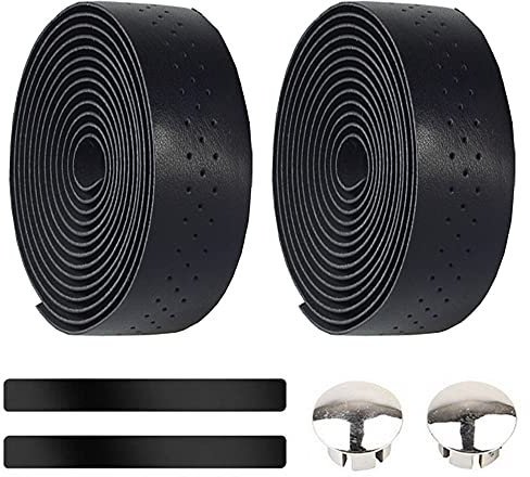 Gexmile 2 Rollen Fahrrad Lenkerbänder Radfahren Rennrad Lenkerband Leder PU Cycling Band rutschfest Komfort Schwarz Mit Lenkerendstopfen