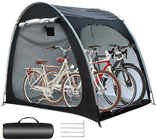Outdoor Bike Storage, Shed Tent Waterproof Oxford Foldable Waterproof Bicycle Shelter Space for 4 Bikes (Black)