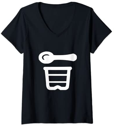 Femme Gobelet à yaourt avec cuillère T-Shirt avec Col en V