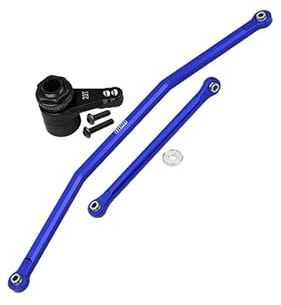 Axial 1/10 RBX10 Ryft 4WD Rock Bouncer AXI03005 Upgrade Parts Aluminum Front Steering Tie Rods + Aluminum 7075 23T Servo Horn With Built-In Spring (2 Positioning Holes) - 6Pc Set Blue