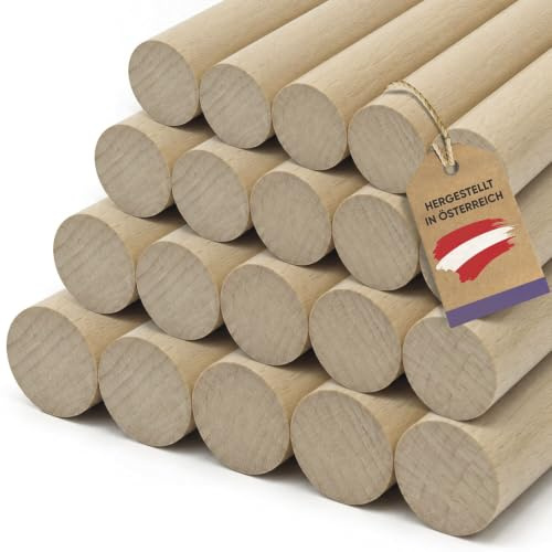 vasalat Trästavar för pysselset – trästång 100 cm x 3/4/5/6 mm perfekt för gör-det-själv-projekt, slät trästav i bok omålad, slät – 20 stycken