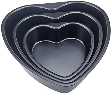 Aebor 3 x herzförmige Kuchenform aus Aluminium, 15,2 x 25,4 cm, herzförmige Antihaft-Kuchenform, abnehmbarer Boden, für Hochzeit, Geburtstag, Käsekuchen, Backform (schwarz)