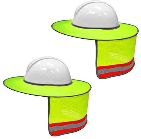 YWINETO Hard Hat Sun Shield Sunshield Visor Neck Shade Full Brim Sunshade Cover for Hardhat Accessories Reflective Strip Protection 2PCS, L