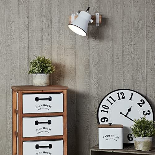 Brilliant Wand Strahler im Farm House Stil - Wandspot - FSC zertifiziert - mit schwenkbaren Kopf aus Metall/Holz, in weiß/holz hell - Breite: 24cm 82110Z05