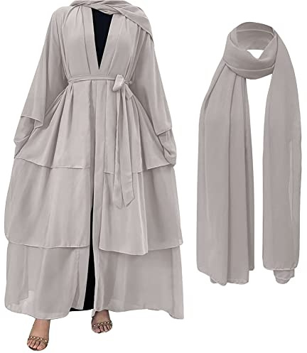 Muslimische Kleider Damen Arabische Islamische Kleidung Frauen Abaya Muslim Jilbab 2 Teilig Kaftan Khimar Hijab Kleid Islam Gebetskleidung Langarm Namaz Elbisesi Ramadan Lang Gebetskleid Grau M