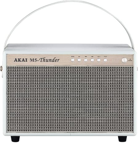 Akai -Altoparlante retrò con Bluetooth, altoparlante wireless portatile, altoparlante wireless, riproduzione USB, ingresso Auxiliare audio, doppio cavo incluso, 20 W, bianco