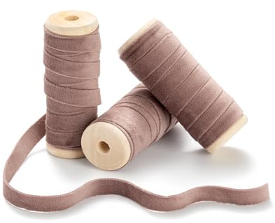 CHUQING Samtband Geschenkband Schleifenband Samt Dekoband Graurosa | Weiches Samtband als Geschenkband und Dekoband für Schleifen, Basteln, Hochzeit, Geburtstag und Verpackungen Weihnachten