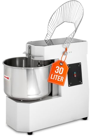 GastroHero Teigknetmaschine, 30 L, fester Kopf, Weiß AT30-F | Teigkapazität 12 kg, 230 V - 1500 W, Brotteig, Pizzateig, Spiralteigknetmaschine, Ø 420mm Kessel, Edelstahl