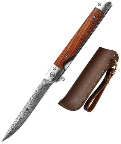 Mmoa Outdoor messer Survival Tragbar taschenmesser aus stahl & holz Handliches Handwerkzeuge EDC Schlank klappmesser mit Scheide