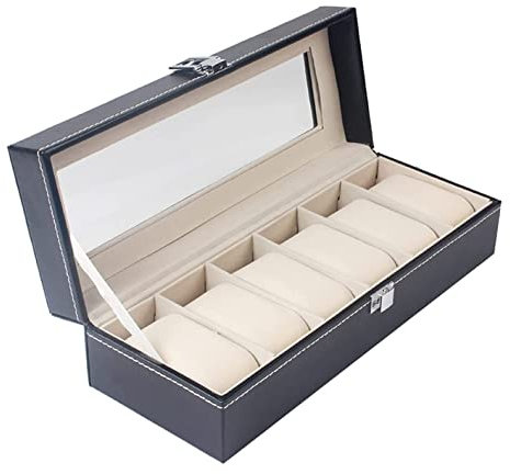 AMYSTY Uhrenkoffer Uhrenrolle Uhrenbox Uhrenschatulle Elegante Uhrenbox Abschließbare 6-Fach-Uhren-Schmuck-Display-Organizer Schmuck-Display-Aufbewahrungsbox Uhrenetui Uhren Aufbewahrungsbox