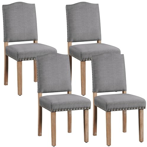 Yaheetech Dining Chairs Set of 4 Modern Kitchen Dining Room Chairs with Nailhead Trim and Upholstered Seat for Home, Kitchen, Dark Grey