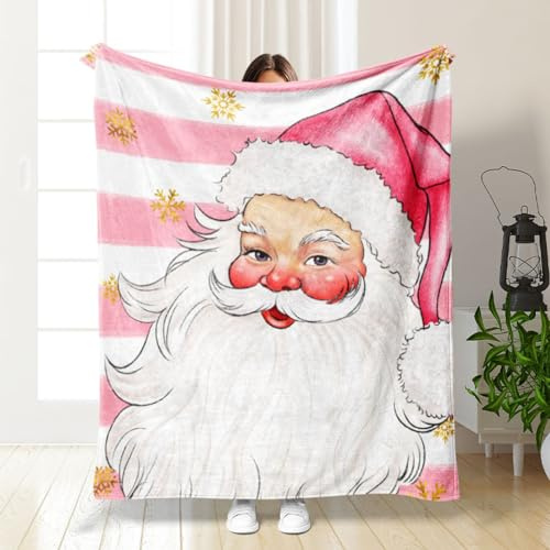 Manta Papá Noel Rosa Cubre Sofa Mantas para Cama De Franela,Cobijas De Invierno Extra Suave,Manta Polar,Mantas para Sofa,Plaid Sofa（180X220Cm）