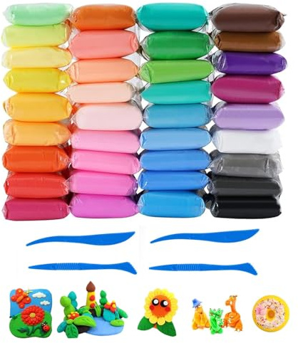 XZEIT Kit di Pasta da Modellare, 36 colori, Plastilina Polimerica Ultra Leggera, Plastilina Magica Asciutta All'aria per, Argilla Polimerica, Argilla Modellante fai da te con Stru