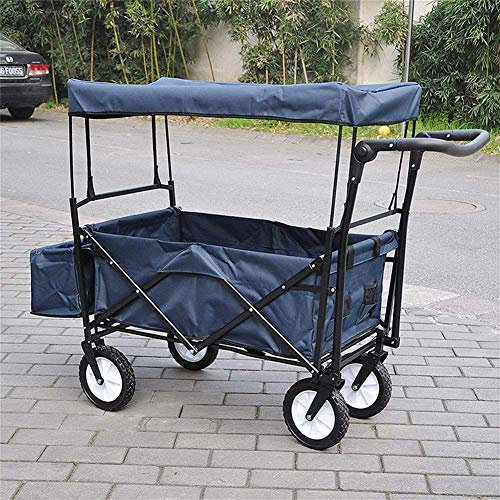Hand Truck, Shopping Travel Trolley/Folding Portable Small Trailer/Outdoor Wagon Canopy Garden Utility Roof Cart Camping Four Rounds Luggage Cart/Load 68 Kg