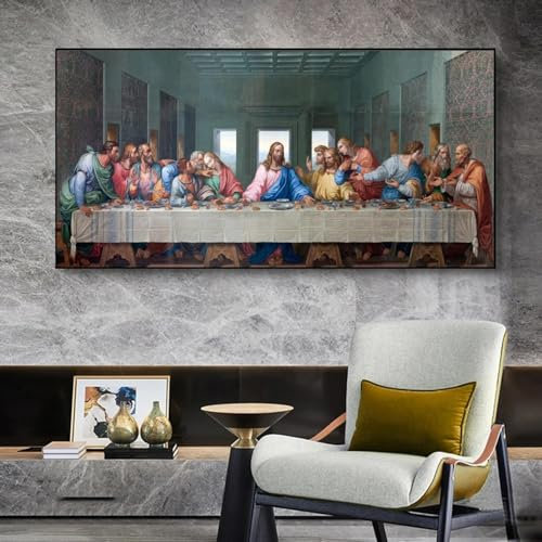 NXMYDBD Berühmte Gemälde, Poster und Drucke, Wandkunst, Leinwandgemälde, Da Vincis letztes Abendmahl, Bild für Wohnzimmer, Wanddekoration, 70x140cm (28x55 Zoll), ungerahmt