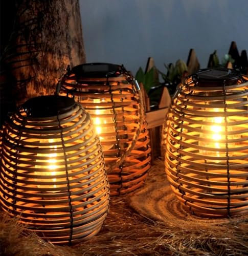 Solar Laterne Outdoor Solar Rattan Hängende Solarleuchten Solarlaterne Licht Tragbare Solarlampe Solarbeleuchtung für Garten Landschaft Terrasse Esstisch Dekoration
