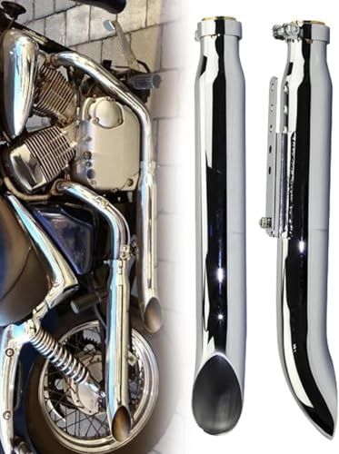 GXQFF 1 Paar Motorrad Auspuff Muffller Rohr Für Harley Für Suzuki VL 125 800 1500 Intruder Bobber Chrom Verjüngt Drehen Heraus Eisen Schalldämpfer -Chrome