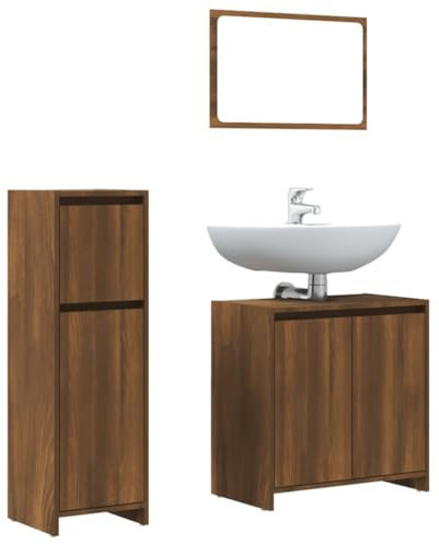 vidaXL 3-TLG. Badmöbel-Set Braun Eichen-Optik Holzwerkstoff, Badezimmermöbel, Badmöbel Set, Badschrank, Badmöbel, Badezimmer Möbel, Badschrank Set