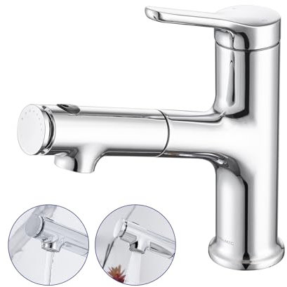 LakeBayMZC Rubinetto Bagno Lavabo Con Doccetta Estraibile a 3 Modalità, Miscelatore Lavabo Estraibile, Rubinetti Monocomando Bagno con Doccetta, Aeratore Rimovibile, Senza Piombo,Cromato