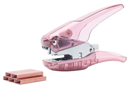 NatSumeBasics Plier Effortless Stapler & 1000 Rose Gold Staples, Clear Pink Handheld Stapler 25 Sheets Capacity Heavy Duty Manual Staplers for Office Accessories (Pink)