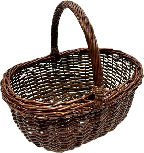 Cesto vimini con manico per funghi pic nic castagne colore marrone cm 40x30x40h