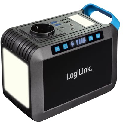LogiLink PPS0301 - Tragbare Powerstation zum Aufladen von Smartphones, Tablets und Anderen Geräten, 300 W, 64.000 mAh, 7X-Anschlüsse, IP20, schwarz/blau