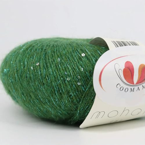 MEIFULLE 25 g hochfestes Mohairgarn mit Pailletten, weiches, dünnes Wollgarn zum Handstricken, Seidenfaden, modische Spandex-Garne in Zs2039, 1 mm, Strickgarn