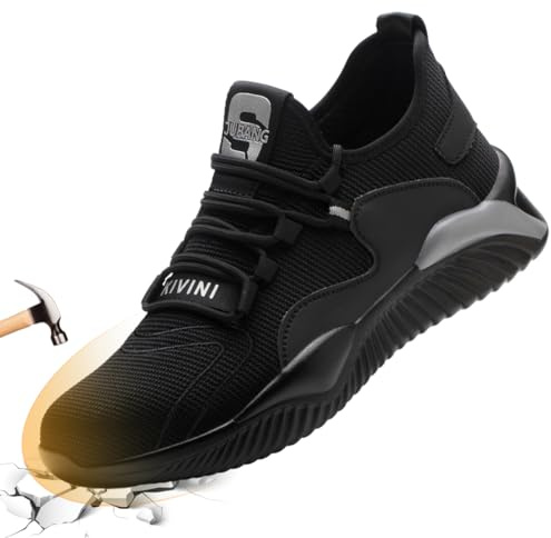 Scarpe da Lavoro Uomo Scarpe Antinfortunistiche Donna con Punta in Acciaio Scarpe Protettive S1 Estive Traspiranti Antiscivolo Sneakers Nero Grigio 46