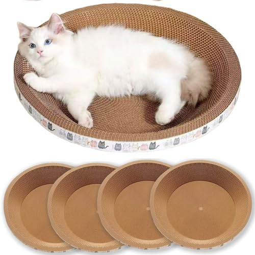 Spindro Paquete de 4 camas rascadoras extragrandes para gatos, cuenco redondo de cartón para rascar, nido redondo para gatos de interior, protector de muebles