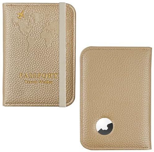Czzmy Reisepasshülle, Airtag Reisepass Geldbörsen Kunstleder Passhülle Schutzhülle Tasche für Damen Herren, Reisedokumente,Geschenk Passinhaberdeckel Karteninhaber(1-Lichie Gold)