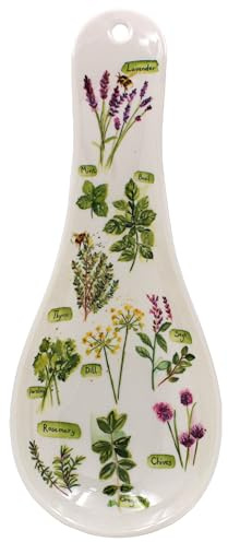 The Leonardo Collection Jennifer Rose Gallery Repose-cuillère pour herbes aromatiques | Porte-ustensiles avec motif botanique | Accessoire de cuisine élégant | Style rustique | Cadeau pour les