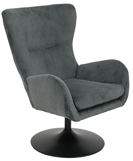 Hela Tische, Lounge-Sessel, Ohrensessel Samos, Bezug Cordstoff Dunkelgrau, hoher Rücken, Trompetengestell 360° drehbar, 70x81x96 cm