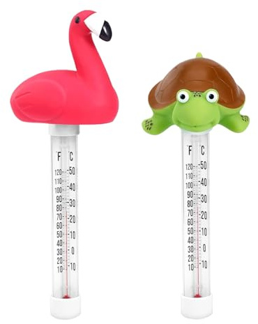 2x Schwimmende Pool Thermometer, Schwimmende Wasserthermometer, Flamingo & Turtle Design, Poolthermometer schwimmend, Für Swimmingpool, Hot Tubs, Fischteiche & Baby pool, Wasser Temperatur Thermometer